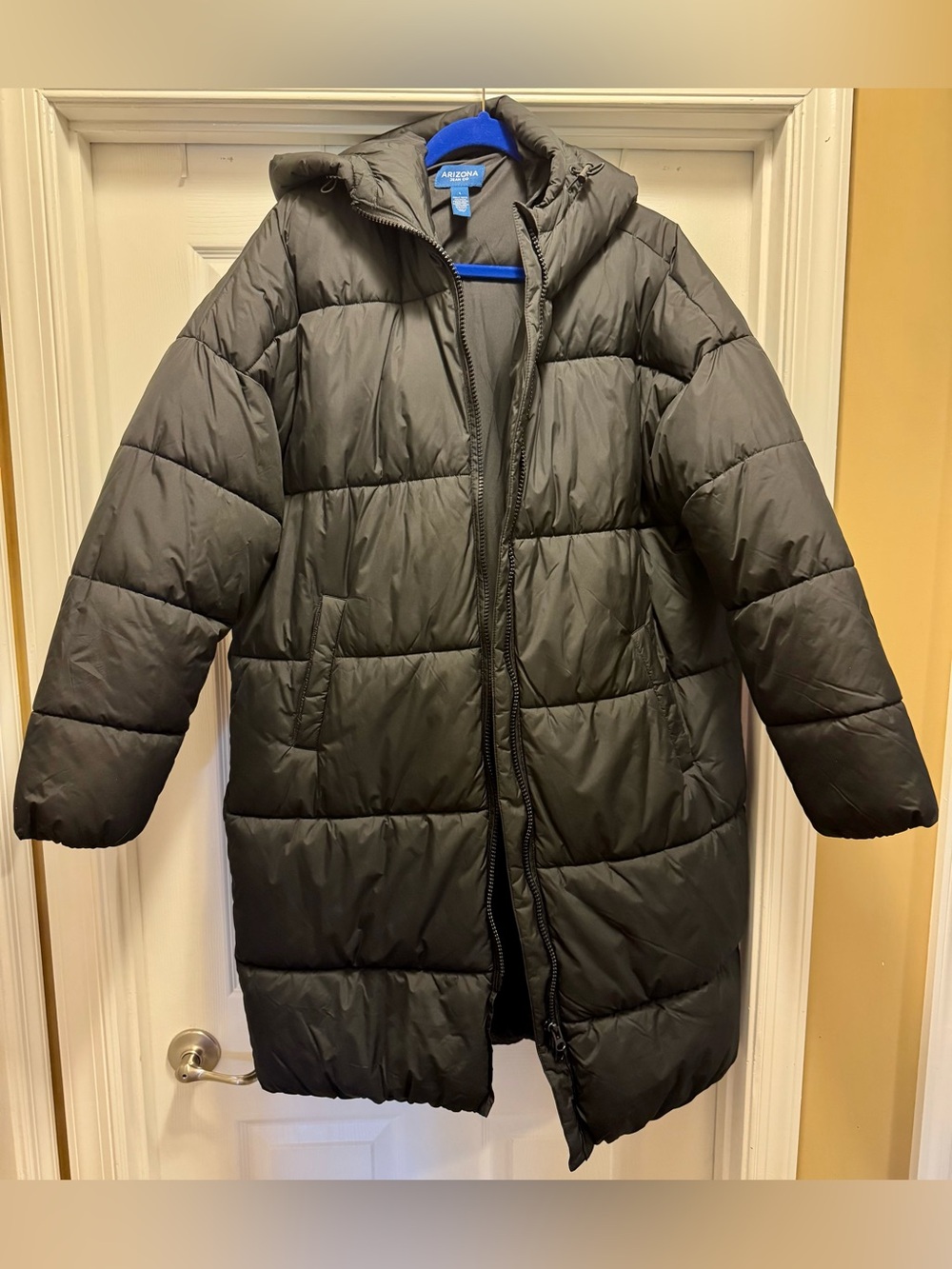 Arizona Jean Company Black Long Quilted Puffer Coat with Hood